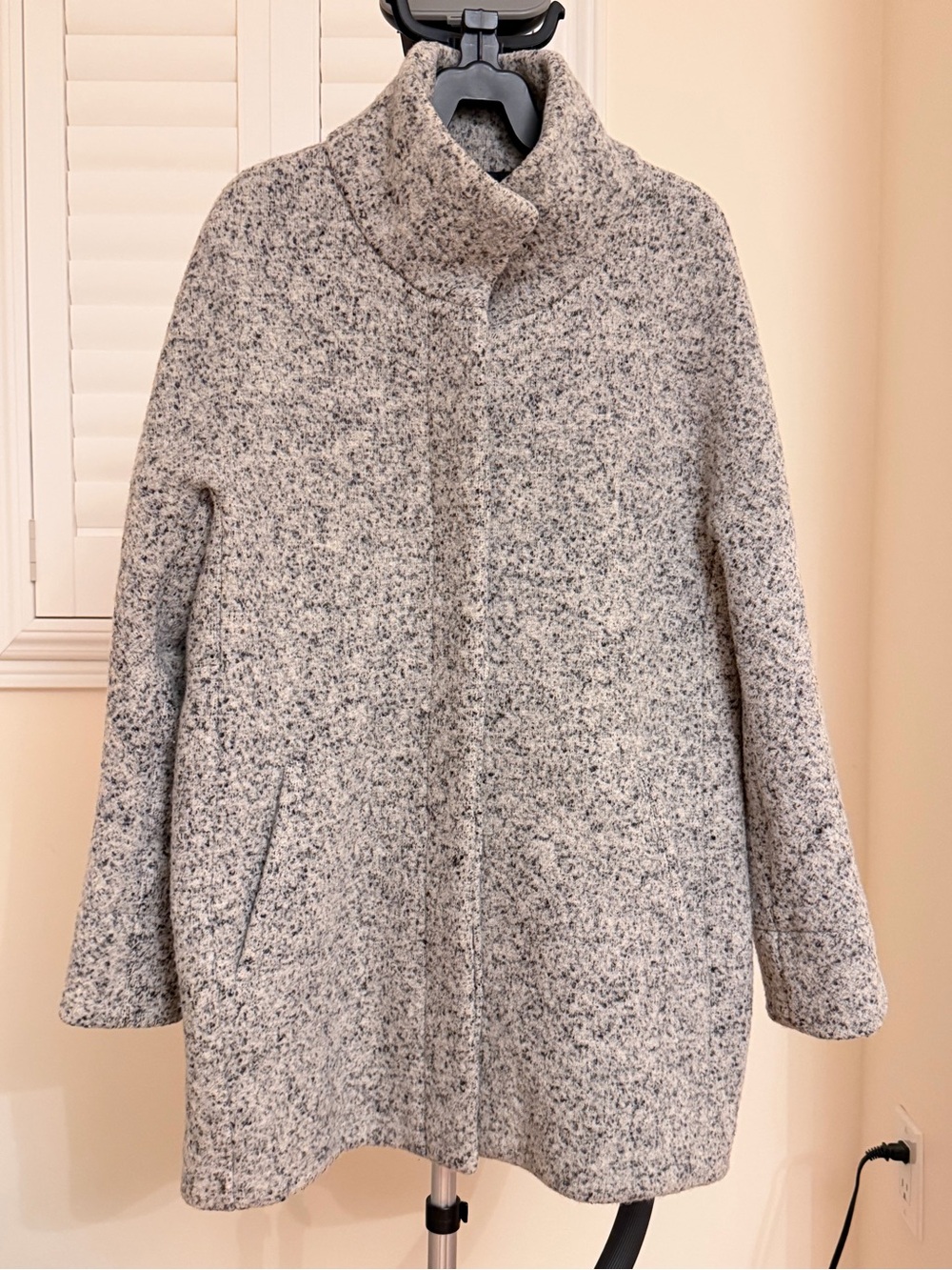 Club Monaco Speckled Light Gray Funnel Neck Coat